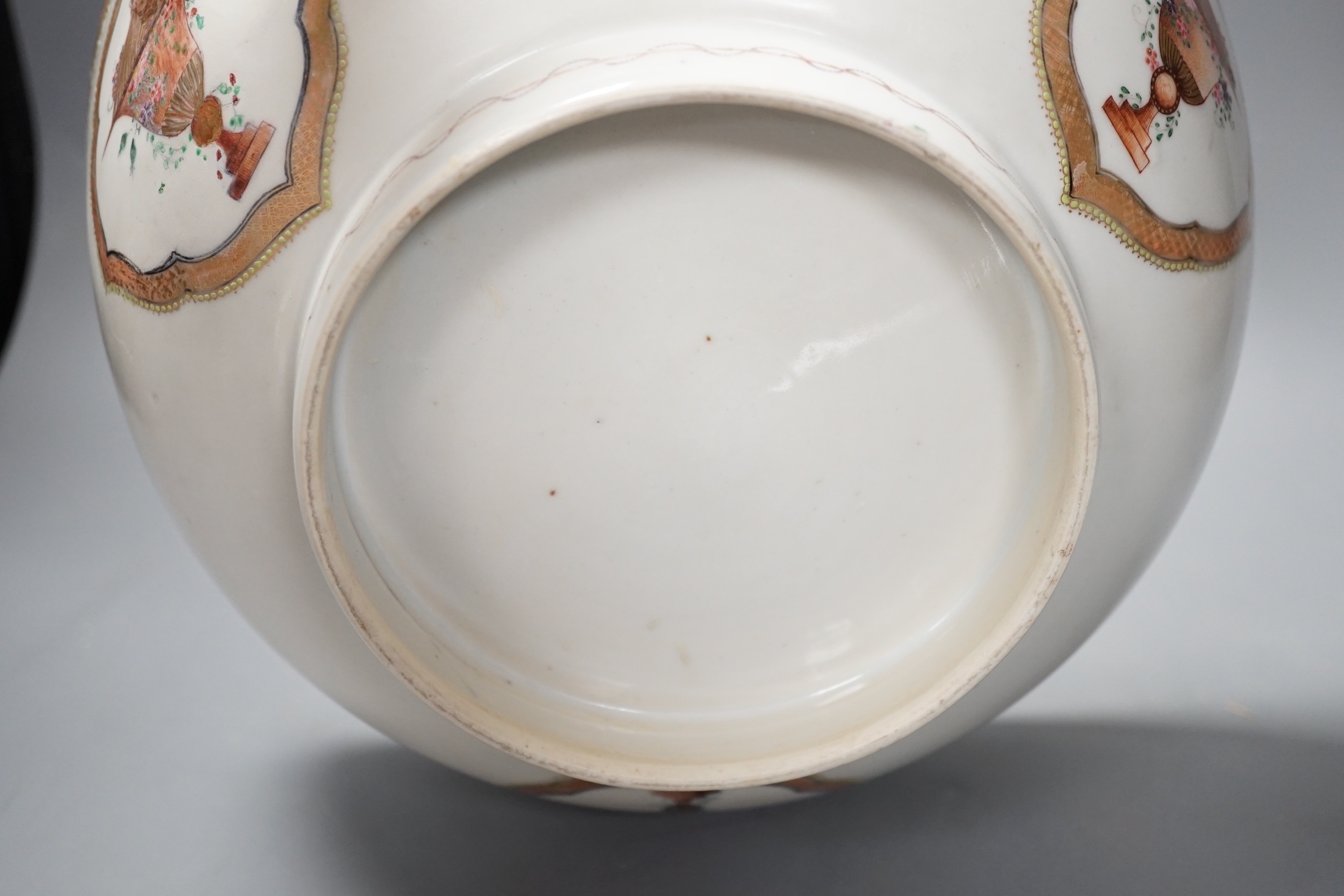 A Jun type dish, 13.5cm and an 18th century Chinese famille rose punch bowl, 29cm